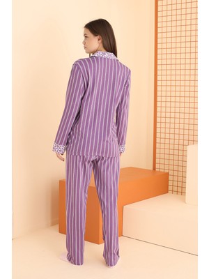 Nbb Lila Önden Düğmeli Pijama Takım