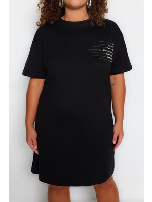 FRM Yeni Rahat Günlük Süprem Örme Bisiklet Yaka Kısa Kol T-Shirt Elbise Mini Boy Büyük Beden Elbise