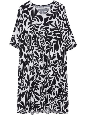 FRM Yeni Regular Casual Günlük Shally Dokuma V Yaka Truvakar Kol Kol Shift Midi Boy Elbise