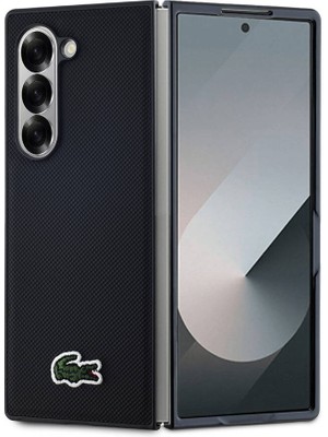 Lacoste Galaxy Z Fold 6 Uyumlu Kılıf Lacoste Lisanslı Pu Pike Desenli Ikonik Timsah Dokuma Logolu Siyah