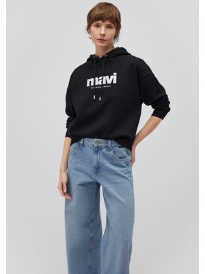 Mavi Logo Baskılı Kapüşonlu Siyah Sweatshirt168334-900