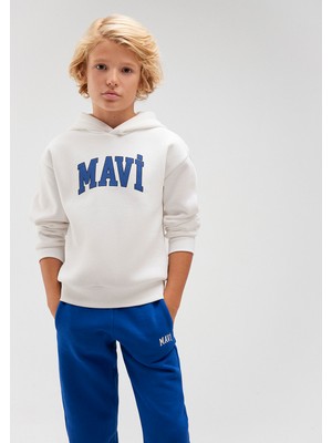 Mavi Logo Baskılı Beyaz Kapüşonlu Sweatshirt6610110-70057