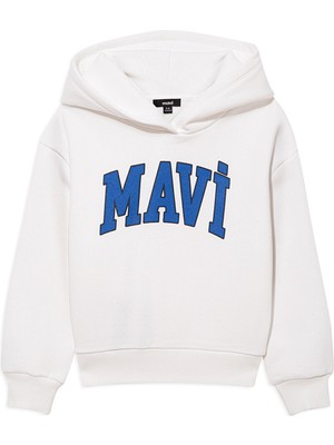 Mavi Logo Baskılı Beyaz Kapüşonlu Sweatshirt6610110-70057