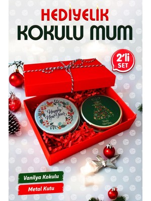 Tuğset Etiket Yılbaşı Hediyelik Metal Kutu Kokulu Mum 2'li set no:1 Christmas Gift CANDLE-T1104