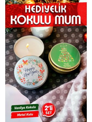 Tuğset Etiket Yılbaşı Hediyelik Metal Kutu Kokulu Mum 2'li set no:1 Christmas Gift CANDLE-T1104