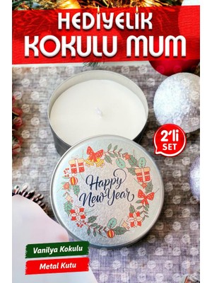 Tuğset Etiket Yılbaşı Hediyelik Metal Kutu Kokulu Mum 2'li set no:1 Christmas Gift CANDLE-T1104