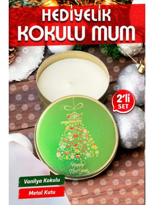 Tuğset Etiket Yılbaşı Hediyelik Metal Kutu Kokulu Mum 2'li set no:1 Christmas Gift CANDLE-T1104