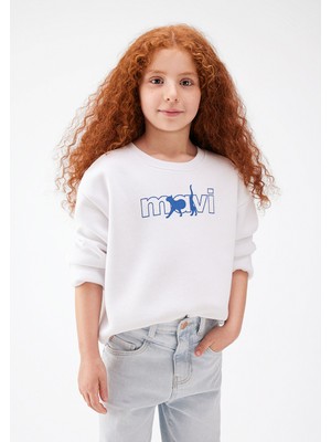 Mavi Logo Kedi Baskılı Beyaz Sweatshirt7S10001-620