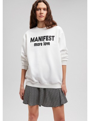 Baskılı Bisiklet Yaka Beyaz Sweatshirt 1S10083-70057