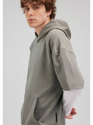 Kısa Kollu Kapüşonlu Haki Sweatshirt0S10113-70132