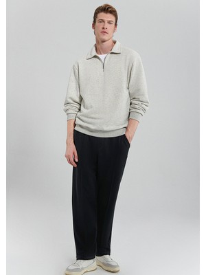 Polo Yaka Yarı Fermuarlı Gri Sweatshirt0S10093-82498