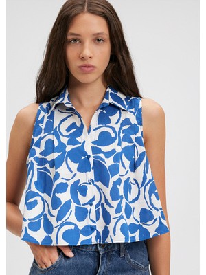 Mavi Beyaz Baskılı Kolsuz Gömlek1210755-87006