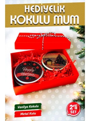 Tuğset Etiket Yılbaşı Hediyelik Metal Kutu Kokulu Mum 2'li set no:3 Christmas Gift CANDLE-T1106