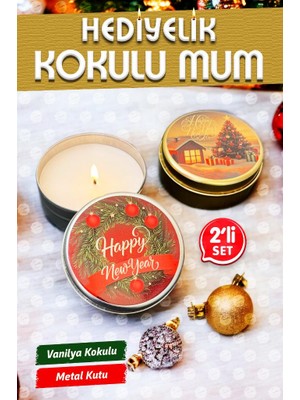 Tuğset Etiket Yılbaşı Hediyelik Metal Kutu Kokulu Mum 2'li set no:3 Christmas Gift CANDLE-T1106