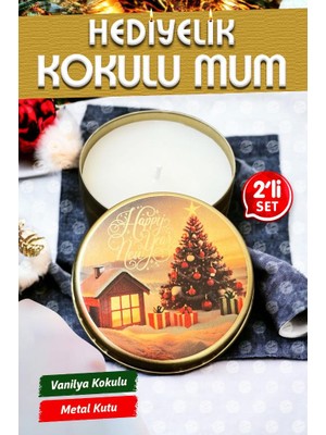 Tuğset Etiket Yılbaşı Hediyelik Metal Kutu Kokulu Mum 2'li set no:3 Christmas Gift CANDLE-T1106