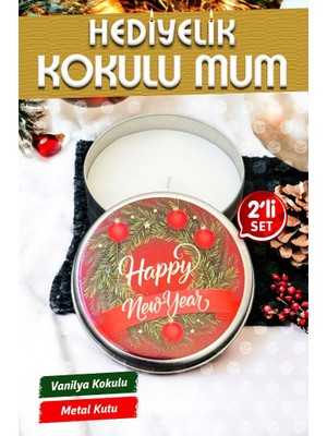 Tuğset Etiket Yılbaşı Hediyelik Metal Kutu Kokulu Mum 2'li set no:3 Christmas Gift CANDLE-T1106