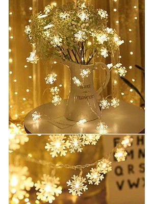 Patladı Gitti Dekoratif Aydınlatma Kar Tanesi LED Dizeleri 20'li  Pilli LED Yılbaşı Dekor