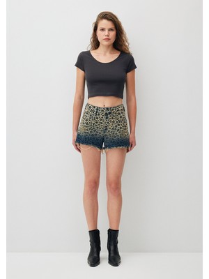 Mavi Rosie 90s Indigo Degrade Leopar Desenli Jean Şort 1447488289