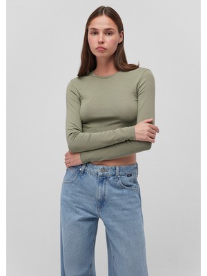 Mavi Uzun Kollu Haki Crop Basic Tişört 1612822-71818