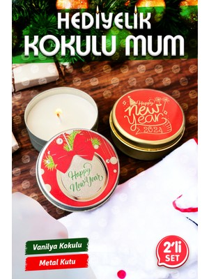 Tuğset Etiket Yılbaşı Hediyelik Metal Kutu Kokulu Mum 2'li set no:2 Christmas Gift CANDLE-T1105