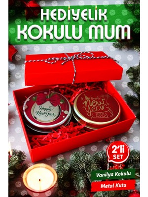 Tuğset Etiket Yılbaşı Hediyelik Metal Kutu Kokulu Mum 2'li set no:2 Christmas Gift CANDLE-T1105