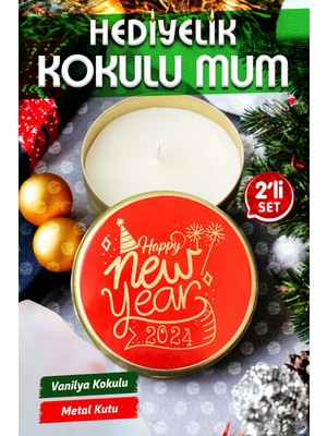 Tuğset Etiket Yılbaşı Hediyelik Metal Kutu Kokulu Mum 2'li set no:2 Christmas Gift CANDLE-T1105