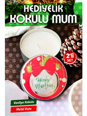 Tuğset Etiket Yılbaşı Hediyelik Metal Kutu Kokulu Mum 2'li set no:2 Christmas Gift CANDLE-T1105