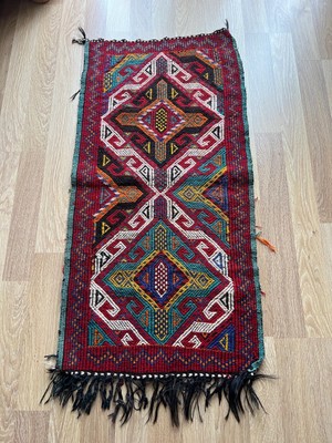 61X128 cm Çok Renkli. Harika Kondisyonlu El Dokuma Nostaljik Dekoratif Anadolu Kilim