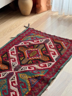 61X128 cm Çok Renkli. Harika Kondisyonlu El Dokuma Nostaljik Dekoratif Anadolu Kilim