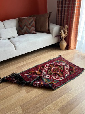 61X128 cm Çok Renkli. Harika Kondisyonlu El Dokuma Nostaljik Dekoratif Anadolu Kilim