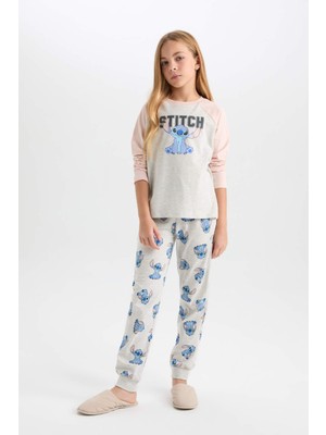 DeFacto Kız Çocuk 2'li Pijama Takımı Disney Lilo & Stitch Bisiklet Yaka Üst Uzun Alt D3747A824AU