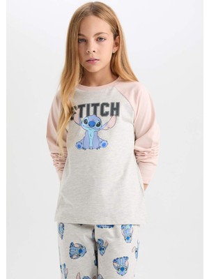 DeFacto Kız Çocuk 2'li Pijama Takımı Disney Lilo & Stitch Bisiklet Yaka Üst Uzun Alt D3747A824AU