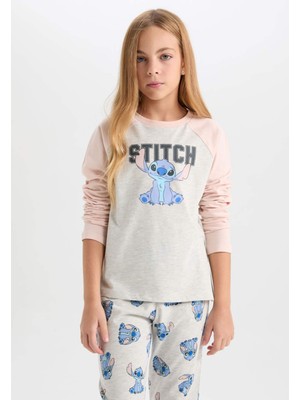 DeFacto Kız Çocuk 2'li Pijama Takımı Disney Lilo & Stitch Bisiklet Yaka Üst Uzun Alt D3747A824AU