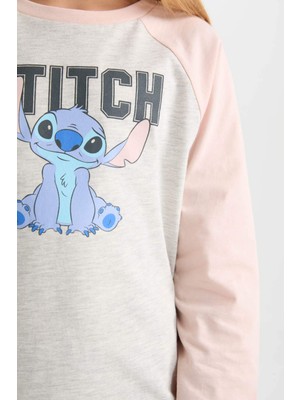 DeFacto Kız Çocuk 2'li Pijama Takımı Disney Lilo & Stitch Bisiklet Yaka Üst Uzun Alt D3747A824AU