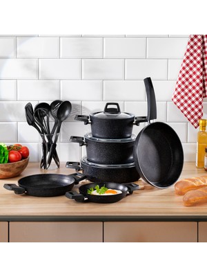 Schafer Black Stone Tencere Seti 14 Parça-Siyah