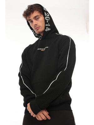 Miron Siyah Kapüşon Baskılı Üç Iplik Oversize Sweatshirt- 2440