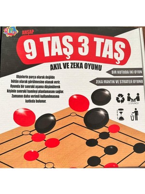 Bundera Ahşap 9 Taş 3 Taş Zeka Akıl Mantık Strateji Oyunları 1 Kutu 2oyun