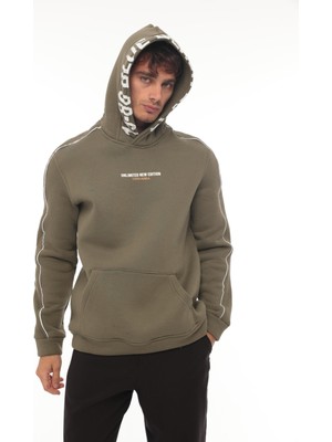 Miron Haki Kapüşon Baskılı Üç Iplik Oversize Sweatshirt- 2440