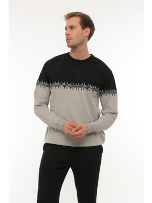 Miron Siyah Gri Iki Renk Desenli Bisiklet Yaka Triko Kazak- 2447