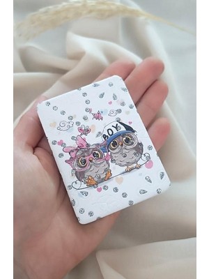 HD Marketim Ayna Cep Aynası Baykuş Model Makyaj Çanta Seyahat Taşınabilir El Aynası