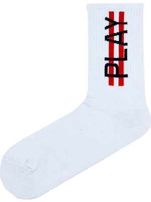 Play Yazılı Desenli Renkli Spor Çorap - One Size (37-44)
