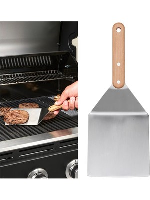 IKEA Grilltider 30 cm Paslanmaz Çelik Izgara Hamburger Spatulası Ahşap Barbekü Mangal Spatulası