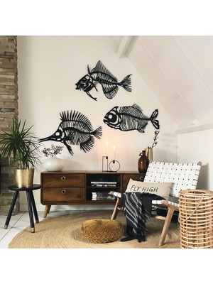 Tol Camp Fishbones (Kılçık) Metal Duvar Dekoru | Modern Endüstriyel Stil | Iç ve Dış Mekan Kullanımı | Piranha "a": 80CM x 40CM Triggerfish "b":  79CM x 54CM Butterflyfish "c": 87M x 62CM