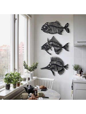 Tol Camp Fishbones (Kılçık) Metal Duvar Dekoru | Modern Endüstriyel Stil | Iç ve Dış Mekan Kullanımı | Piranha "a": 80CM x 40CM Triggerfish "b":  79CM x 54CM Butterflyfish "c": 87M x 62CM