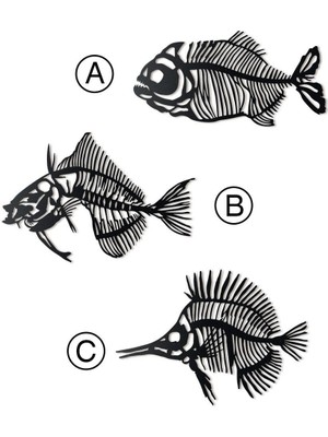 Tol Camp Fishbones (Kılçık) Metal Duvar Dekoru | Modern Endüstriyel Stil | Iç ve Dış Mekan Kullanımı | Piranha "a": 80CM x 40CM Triggerfish "b":  79CM x 54CM Butterflyfish "c": 87M x 62CM