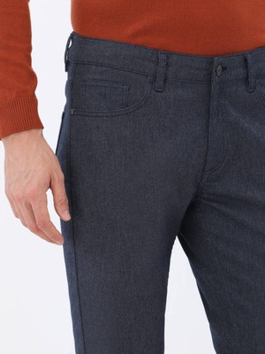 Lacivert Dokuma Slim Fit Casual Pamuk Karışımlı Pantolon