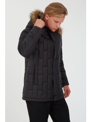 Sposo SPOSO1735 Su Itici ve Rüzgar Geçirmez Çıkma Kapşonlu Siyah Erkek Kaban