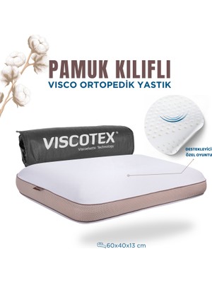 Pamuk Kılıflı Medium Visco Ortopedik Yastık, Kahverengi, 60X40X13 cm