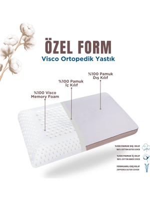 Pamuk Kılıflı Medium Visco Ortopedik Yastık, Kahverengi, 60X40X13 cm