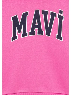 Mavi Çocuk Mavi Logo Baskılı Kapüşonlu Pembe Sweatshirt 7610035-70982